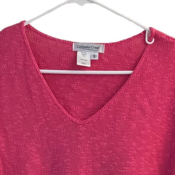 Coldwater Creek V Neck 100% Cotton Pink Sweater Women's Size Small - Picture 2 of 5